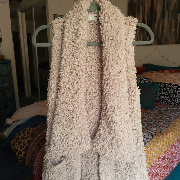 next Beige Furry Vest w/ Side Pockets, Size Small - Picture 3 of 6
